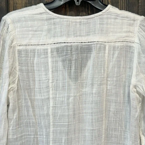 Free People Greta Gauze Top M Ivory Button Front Bell Sleeves Lightweight Sheer - Picture 8 of 15